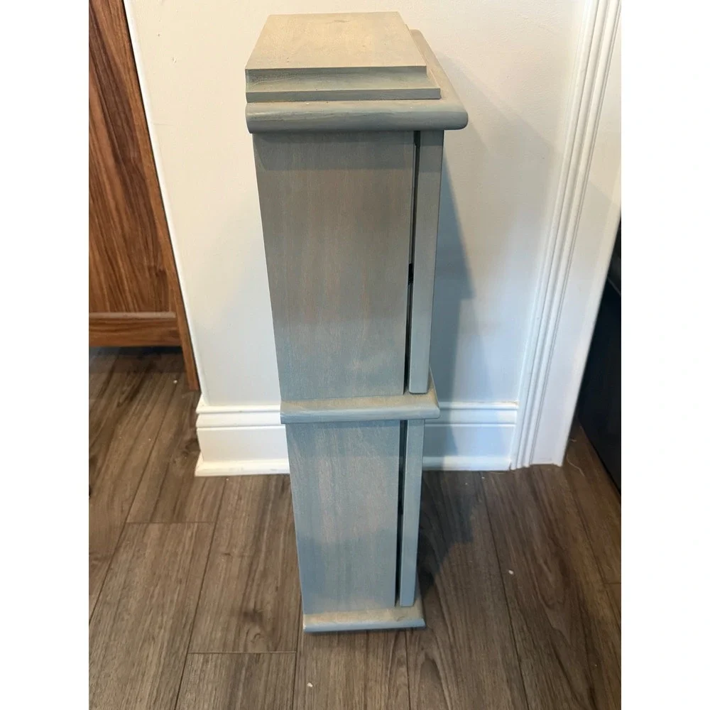 Distressed Gray Wooden Grandfather Clock with Storage Base 28x11.5x6